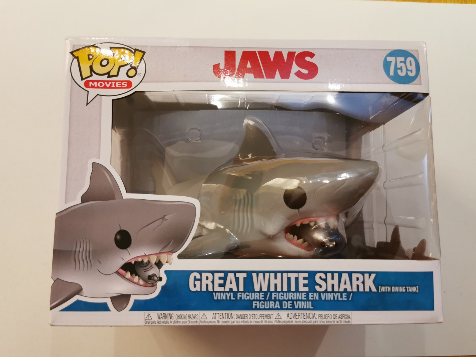 Movies 6/" With Diving tank Jaws #759 Great White Shark Funko Pop