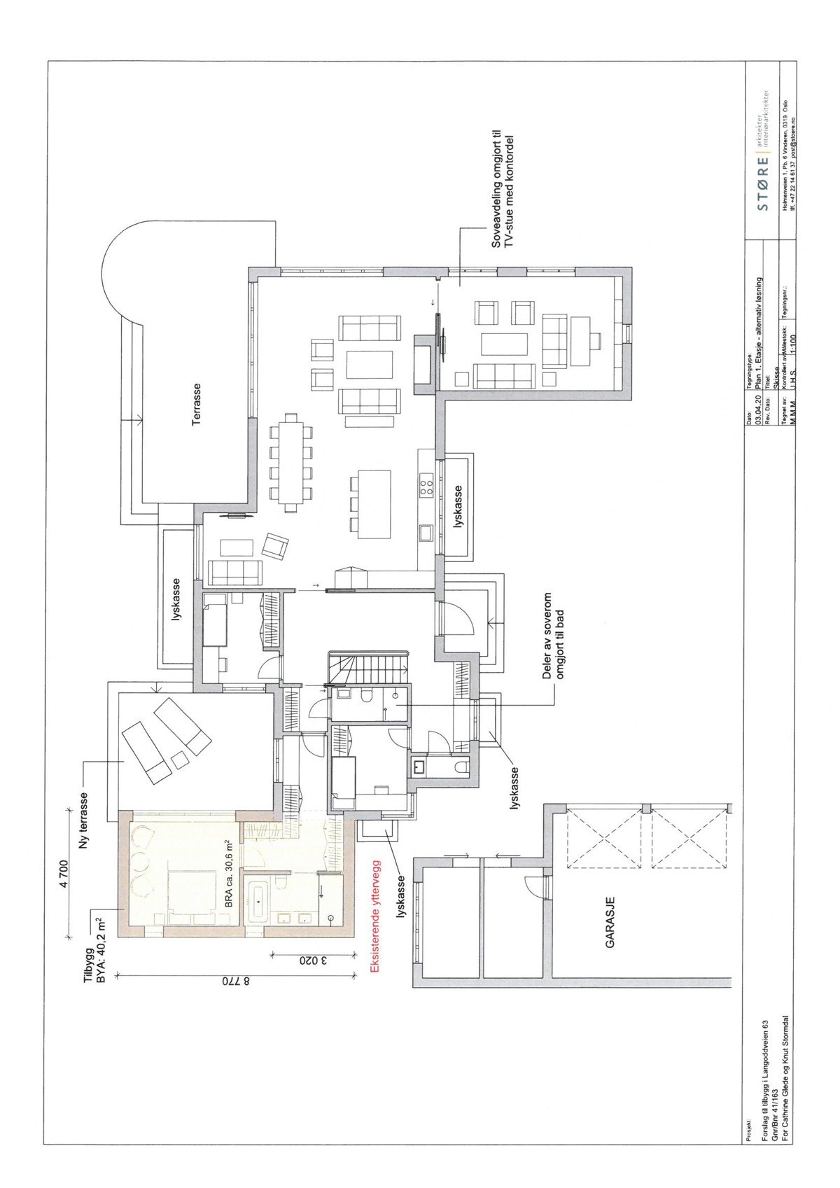 Arkitekttegnet forslag tilbygg 1. etasje Galleribilde