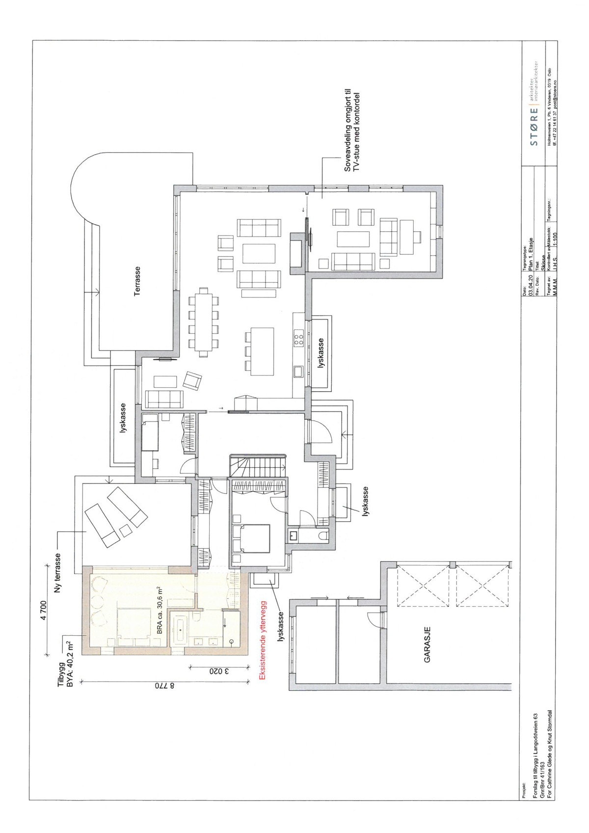 Arkitekttegnet forslag tilbygg 1. etasje Galleribilde