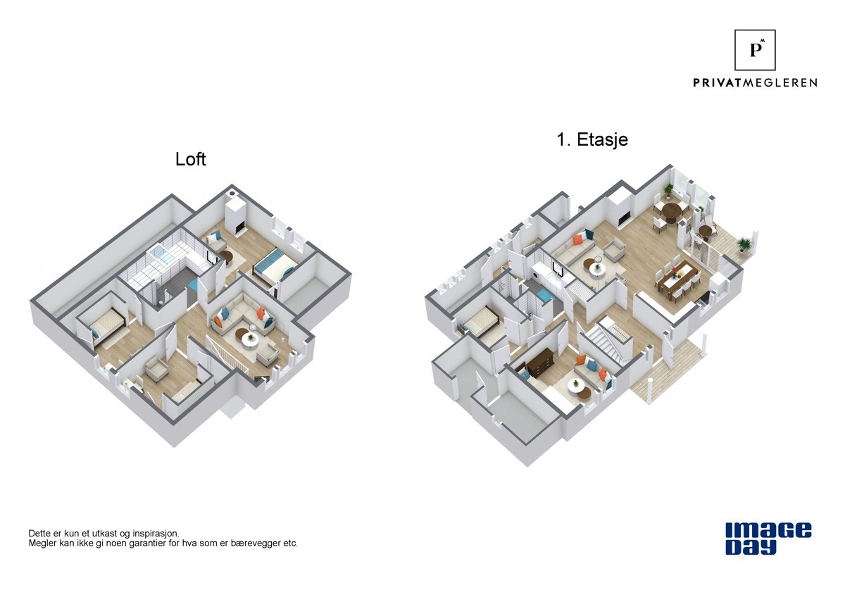 3 D plantegning begge etasjer Galleribilde