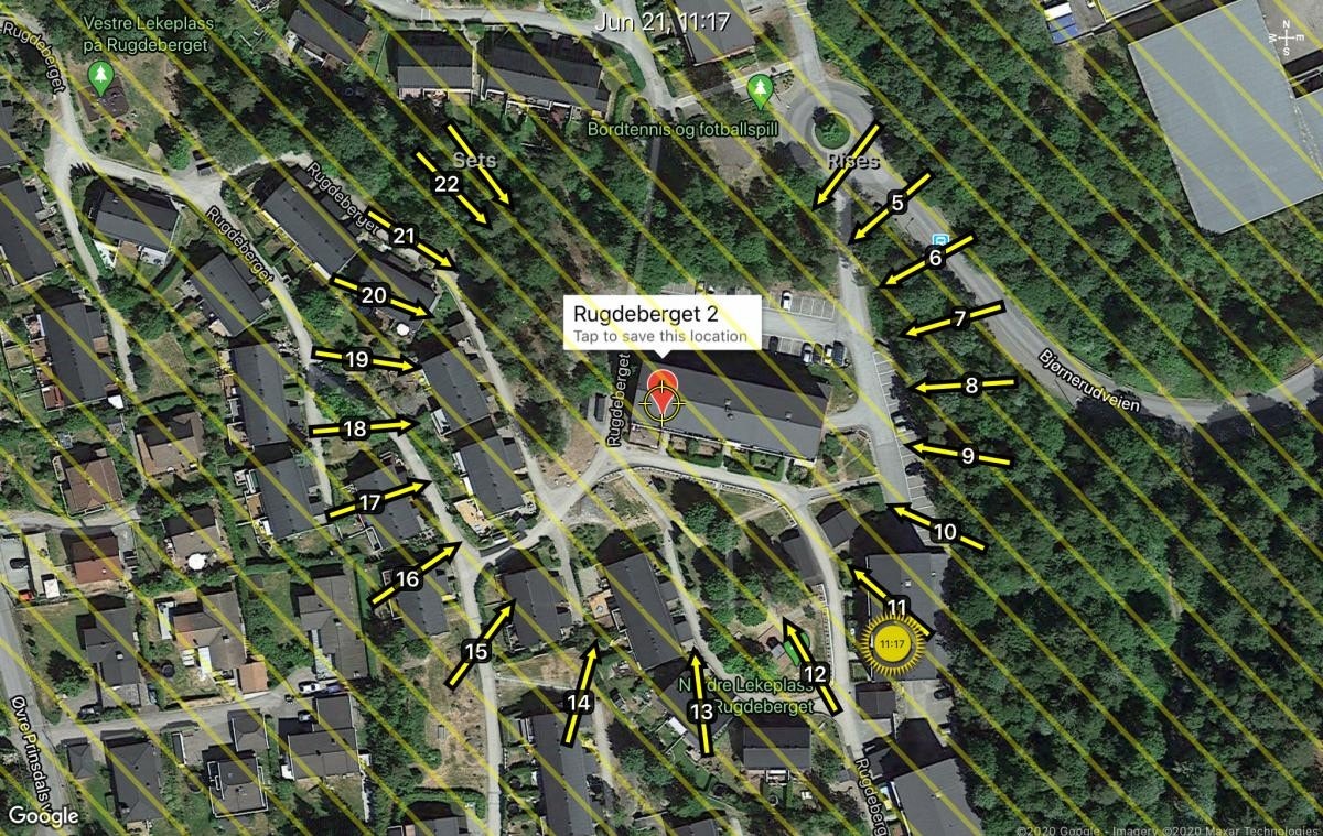 Soldiagram pr 21. juni. Eiendommen har meget gode solforhold. Galleribilde