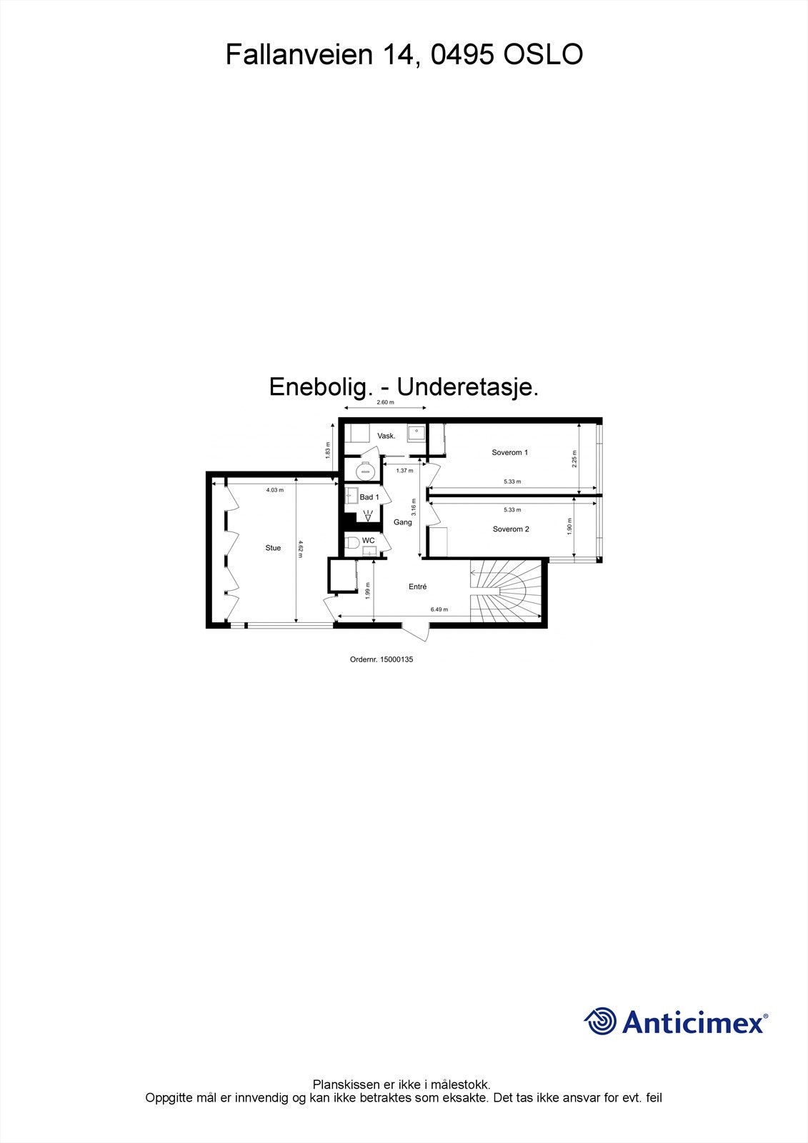Plantegning med mål underetasje/1.etg Galleribilde