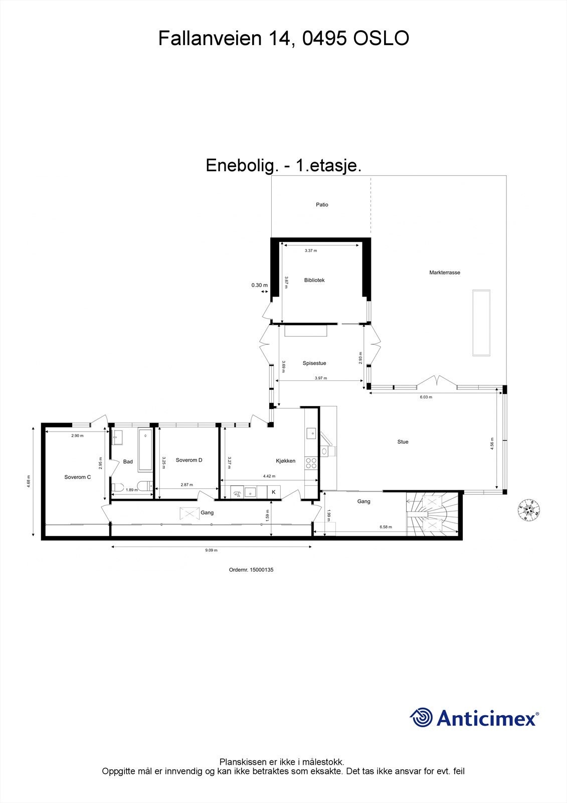 Plantegning med mål hovedetasje Galleribilde