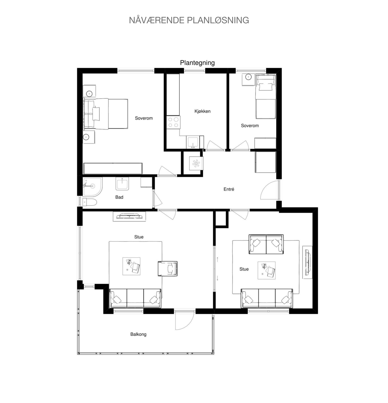 Planløsning med 2 stuer. Galleribilde