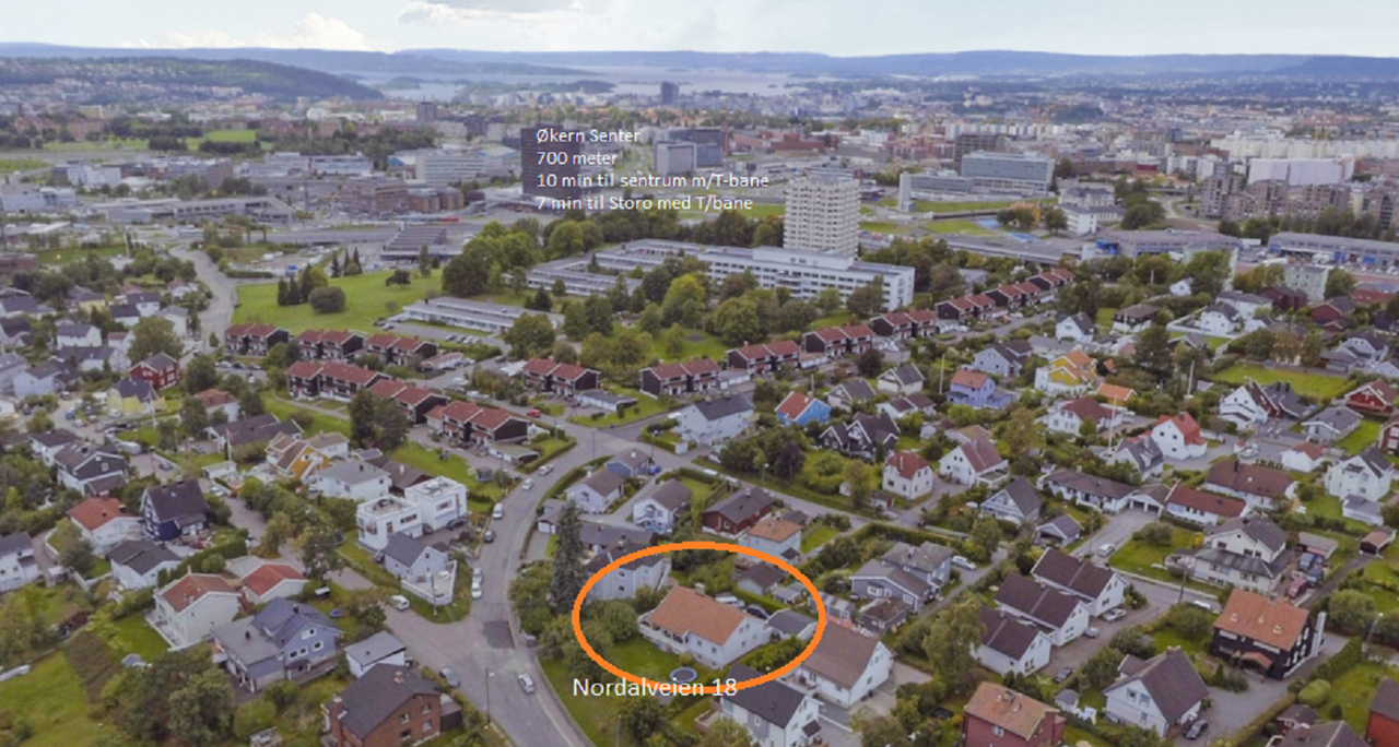 Nordalveien 18, viser husets beliggenhet. Galleribilde