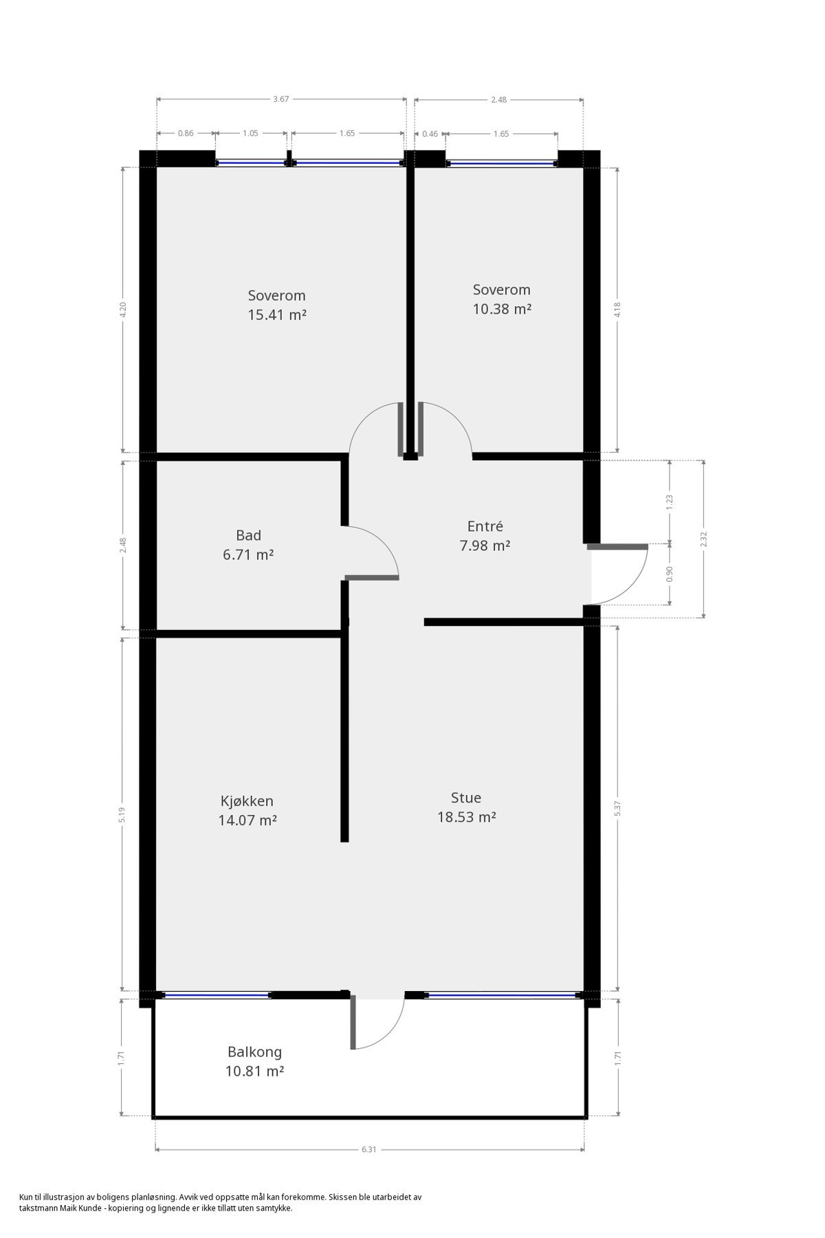 Hovseterveien 64B - 3. Etasje - Plantegning. Galleribilde
