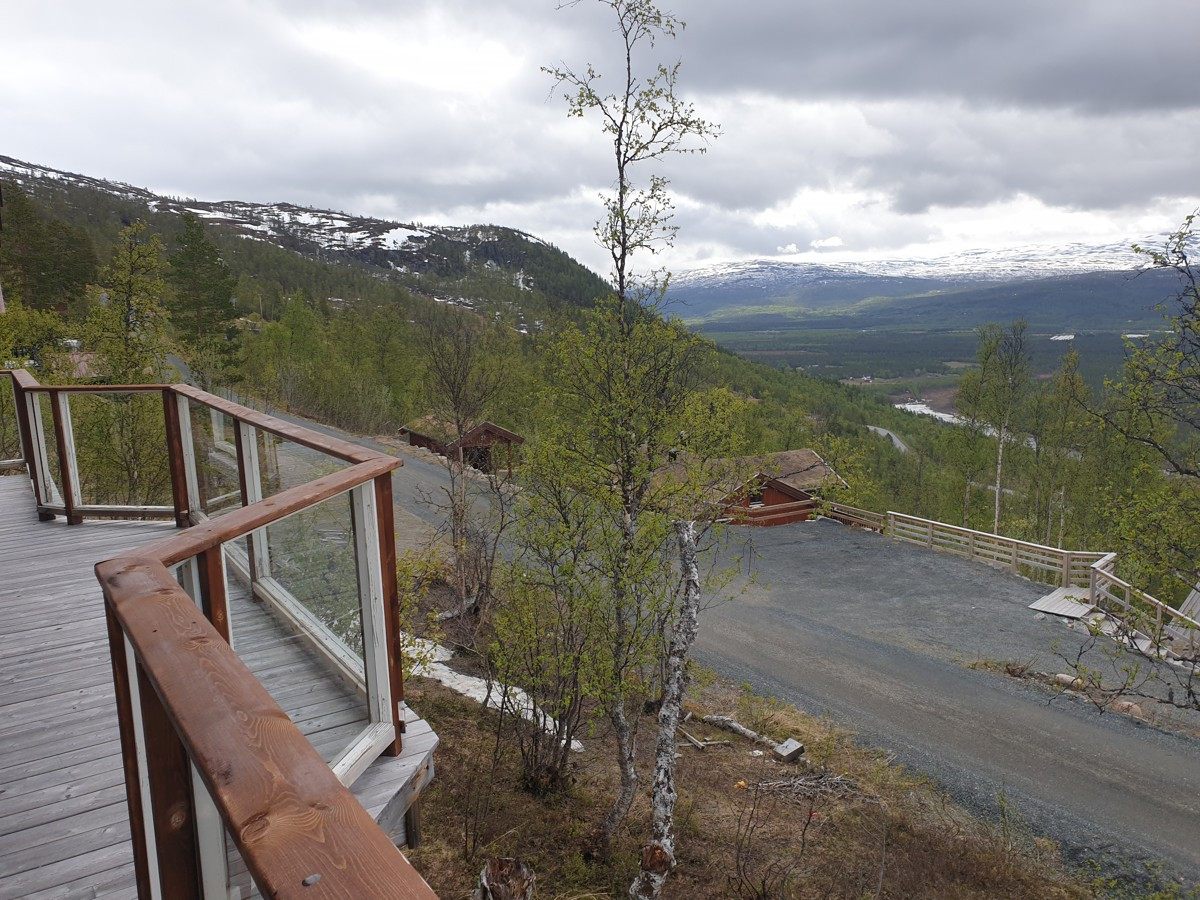 Hytta har terrasse mot sørvest og platting på vestside