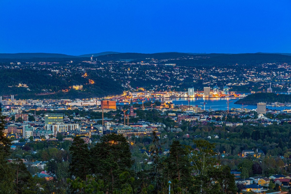 Utsikt mot byen Galleribilde