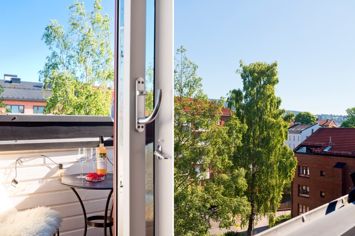 Hyggelig takterrasse på ca. 4m2. På terrassen er det plass til cafémøbler og diverse beplantning. Galleribilde