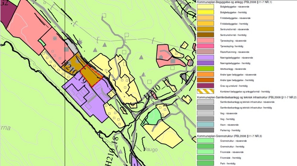 Utsnitt KPA 2011-2023. Omra?det vist med raud stipla line. (Kilde Osterøy kommune.) Galleribilde