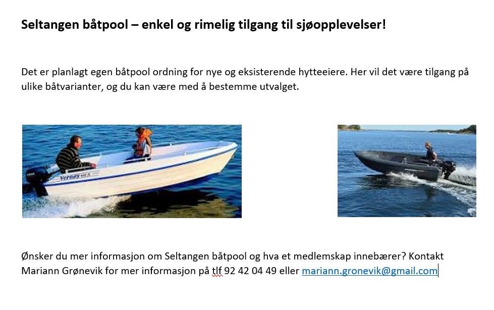 Båtpool ordning for hyttefeltet Galleribilde