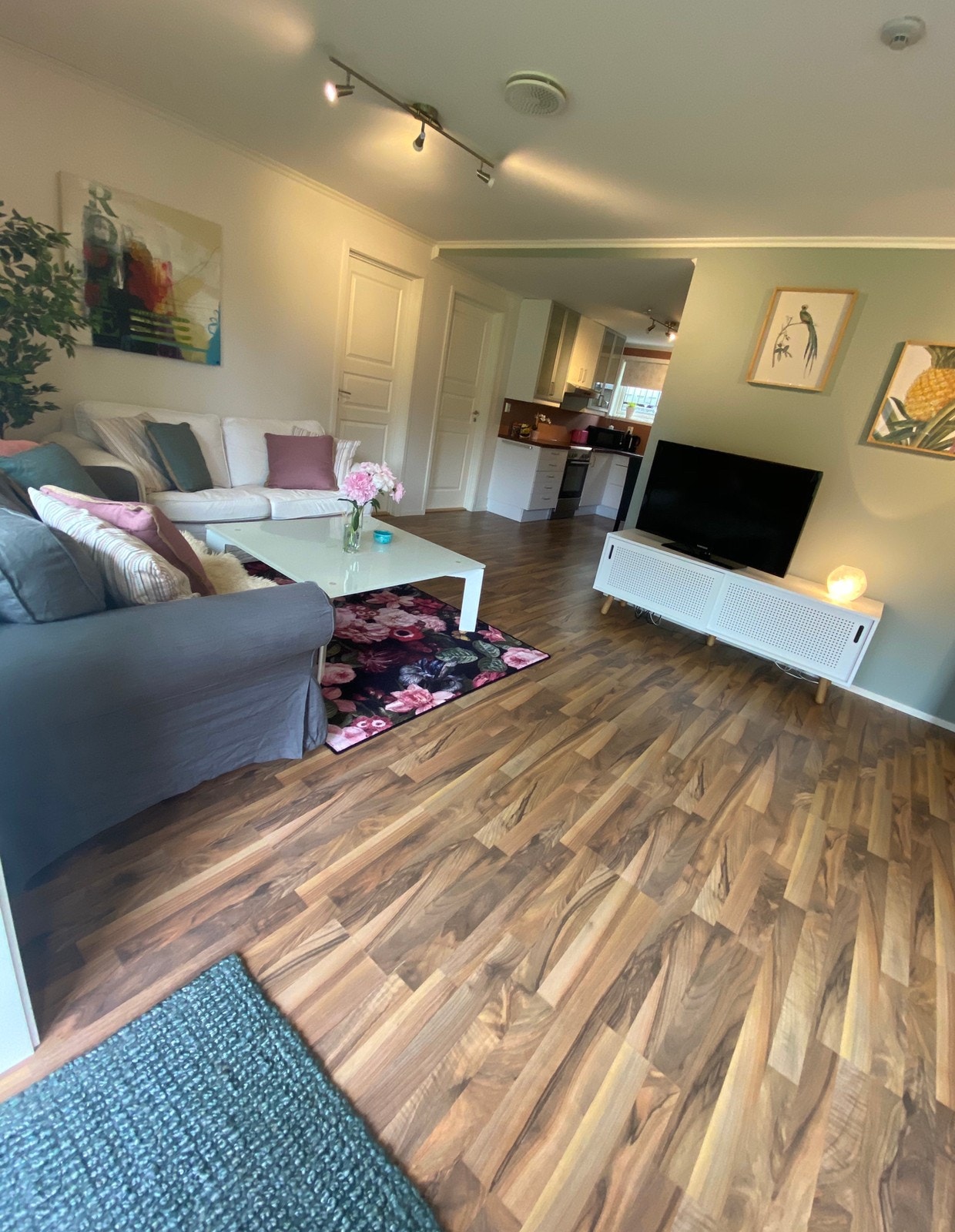 Åpen planløsning mellom stue og kjøkken. Galleribilde