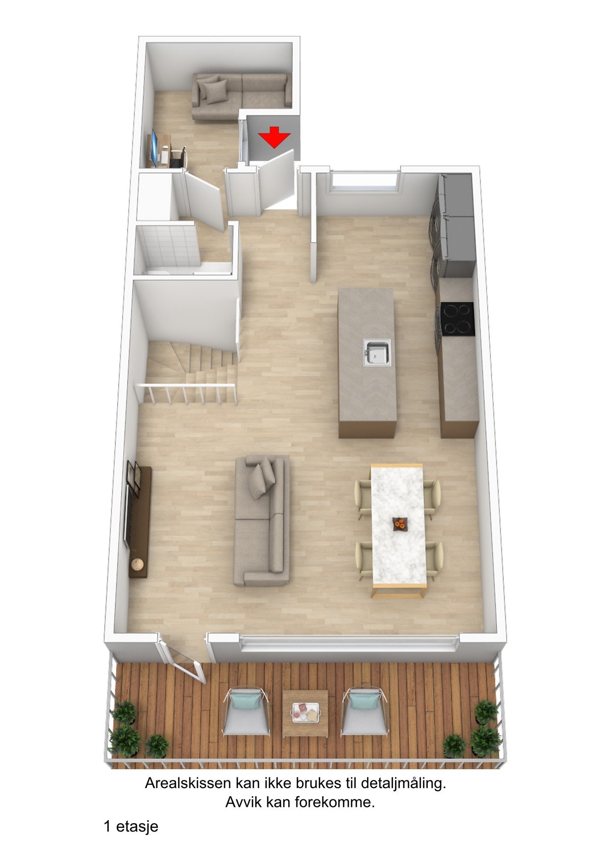 Plantegning 1.etg 3D - ikke målbar Galleribilde