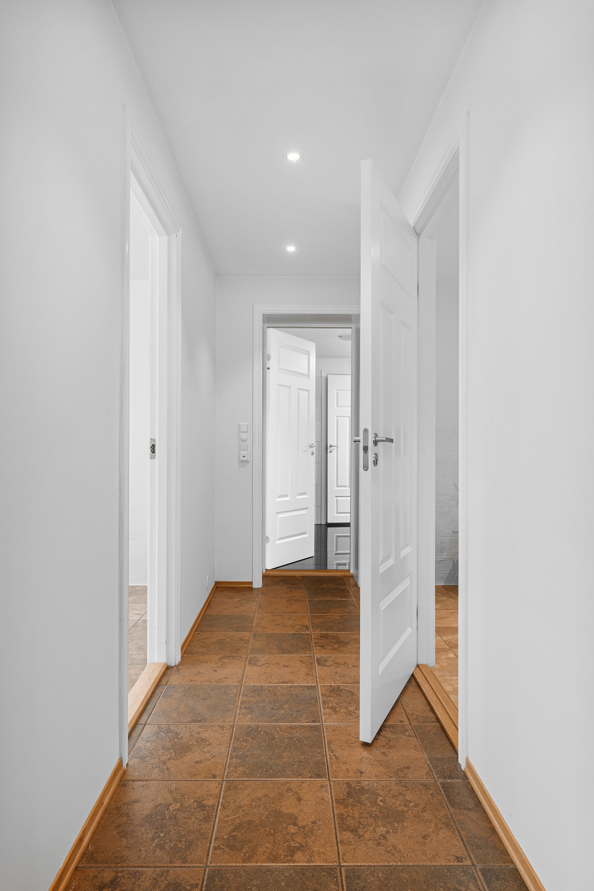 Det er montert downlights i gang