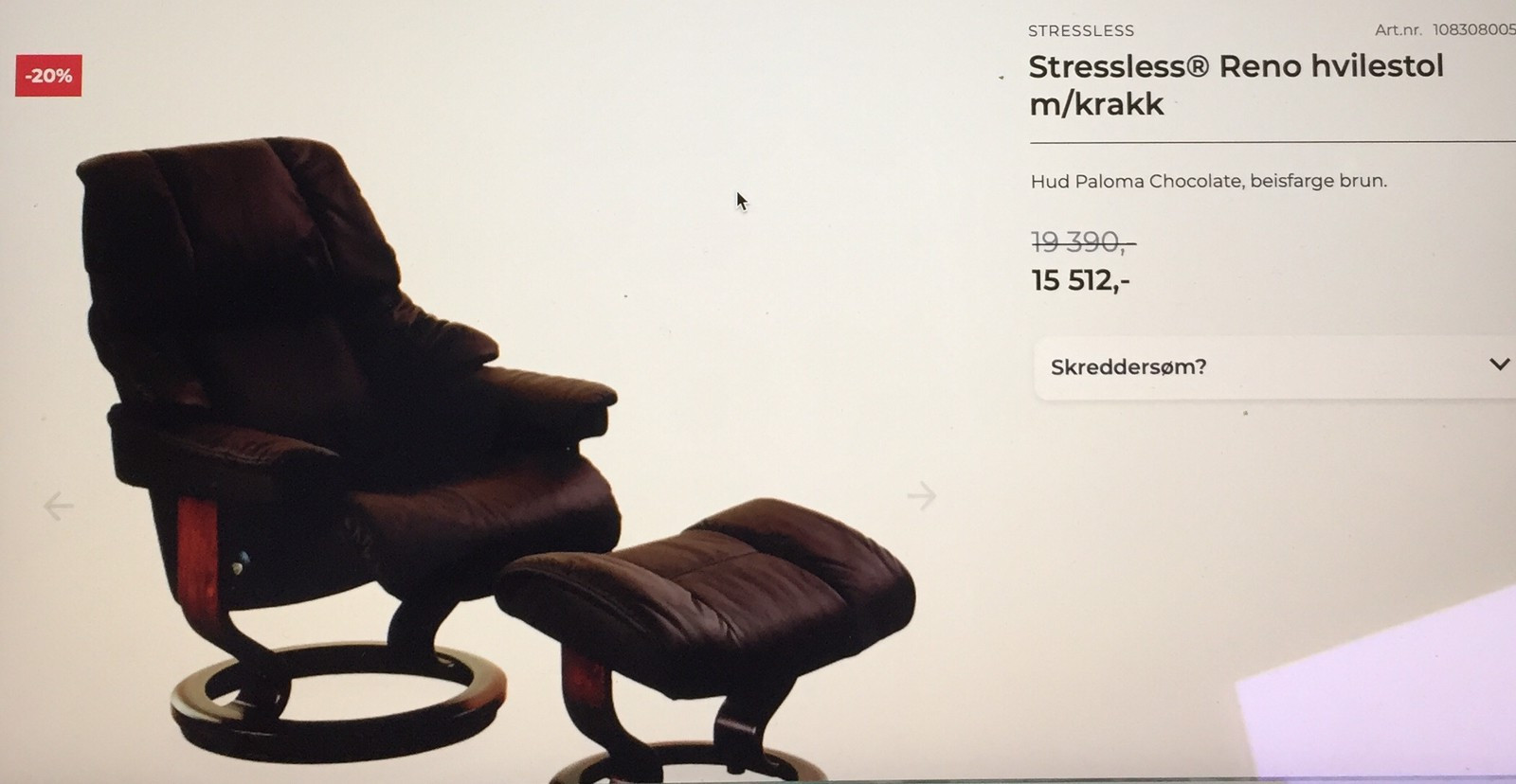 Meget pen og behagelig Reno Stressless stol fra Ekornes med Stressless® Reno hvilestol