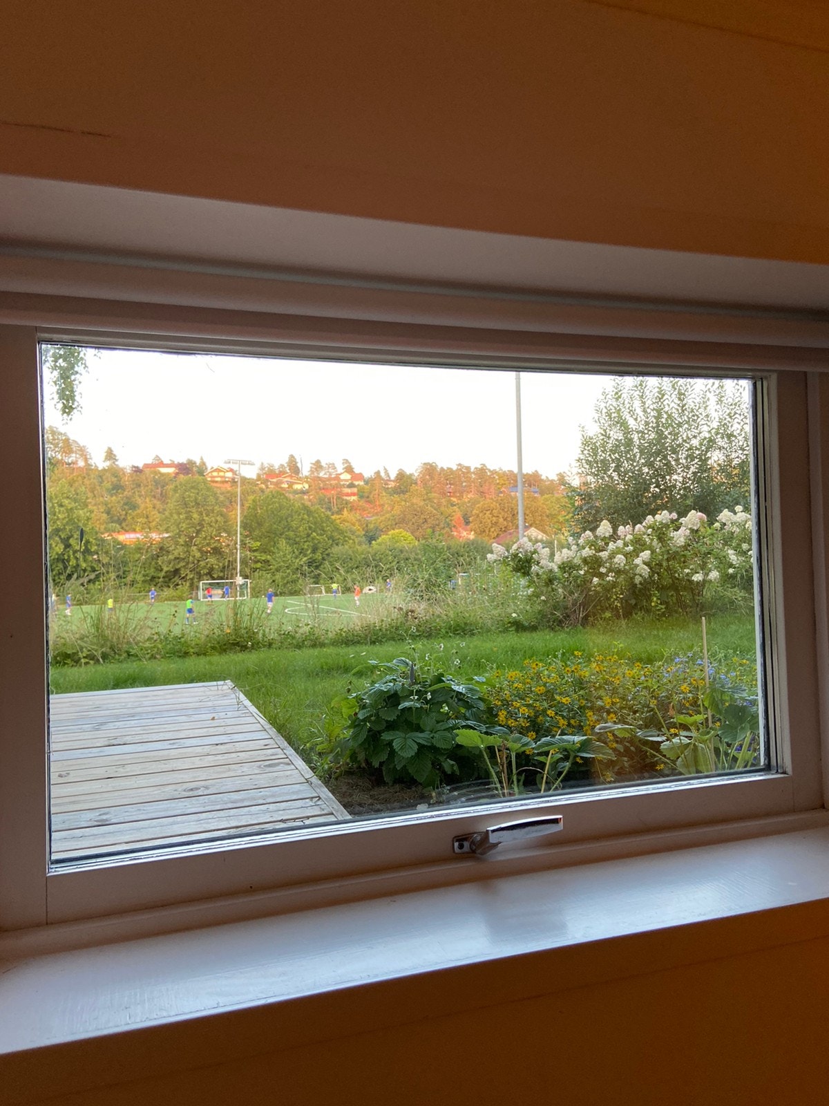 Vindu ut mot egen platting og hage Galleribilde