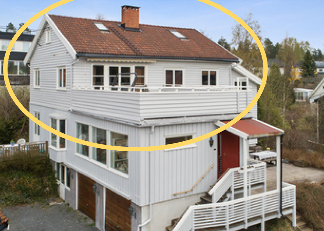 Leiligheten ligger i andre og tredje etasje Galleribilde