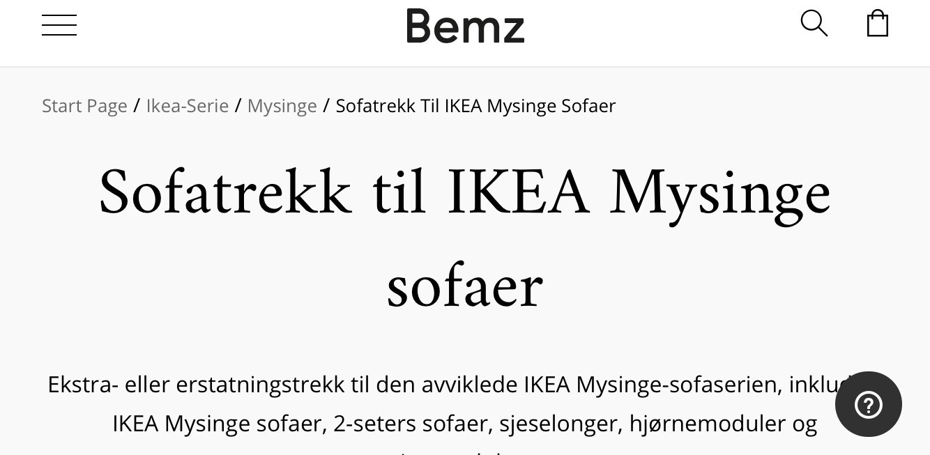 Sofatrekk til IKEA modell Mysinge sofa | FINN.no Erstatningstrekk for IKEA Ektorp lenestol Bemz | Bemz