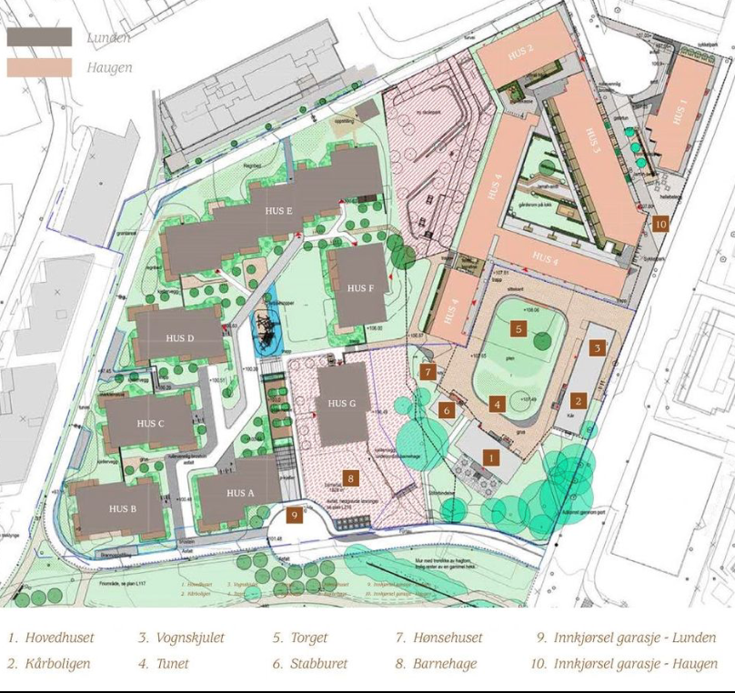 Oversikt over område. Lunden, bygg F. Galleribilde