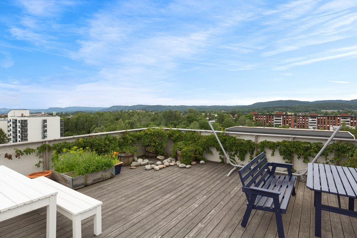 Felles takterrasse beboerne kan benytte seg av. Galleribilde