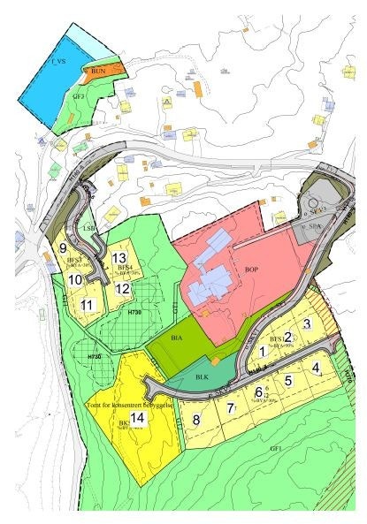 Oversiktskart med nummerering av boligtomtene. Tomt nr. 1, 2 og 3 er solgt! Galleribilde