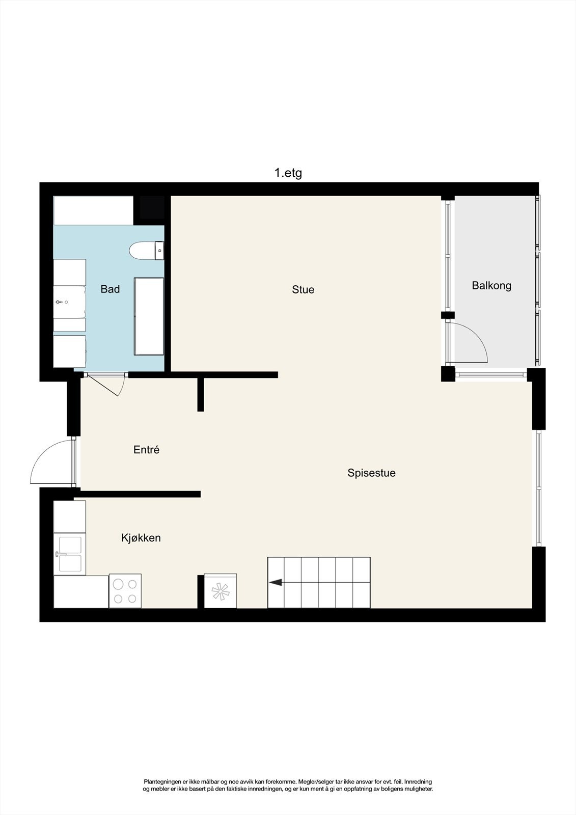 Plantegning 1.etasje. Plantegningen er ment som en illustrasjon og avvik kan forekomme. Galleribilde