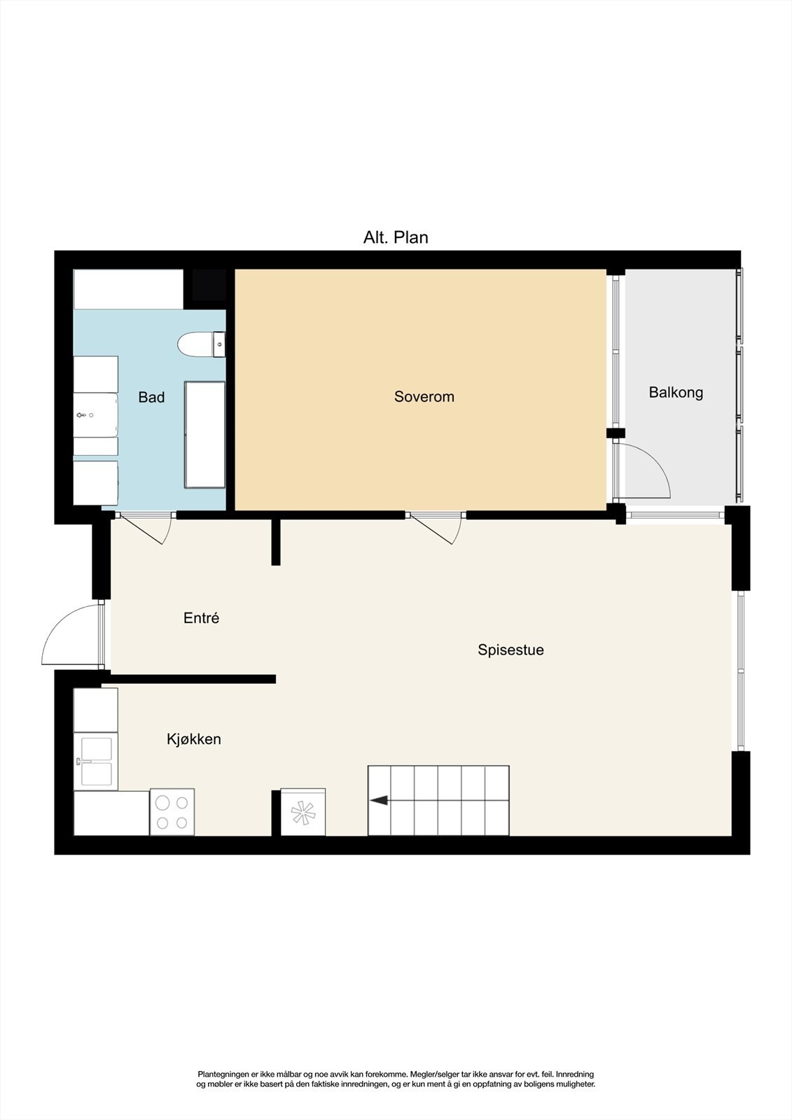 Alternativ planløsning 1.etasje. Plantegningen er ment som en illustrasjon. Galleribilde