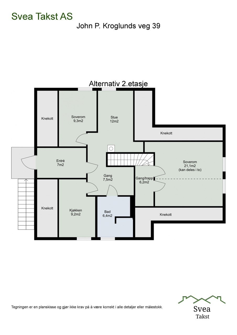 Alternativ planløsning 2. etasje hvor det er mulig å etablere en uteleiedel Galleribilde