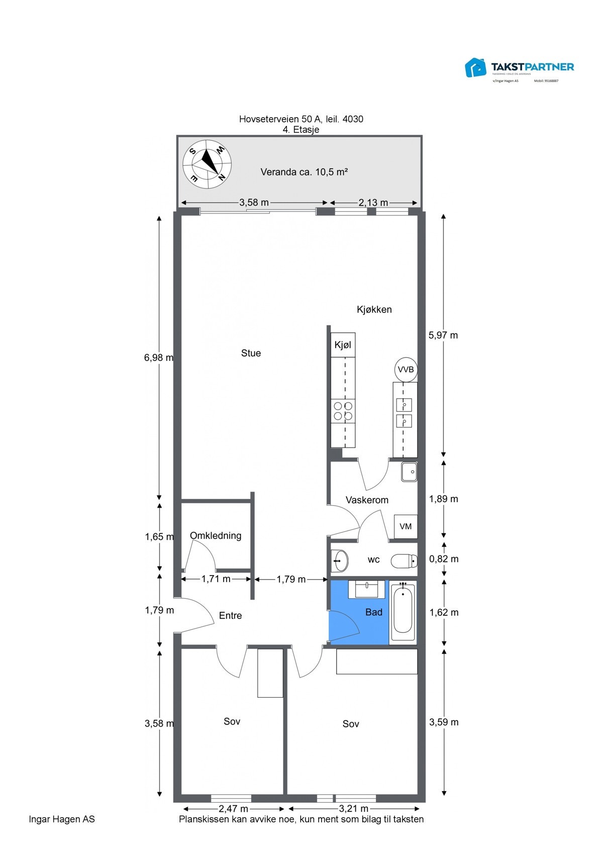 Hovseterveien 50 A, leil. 4030 - 4. Etasje Mål kan avvike Galleribilde