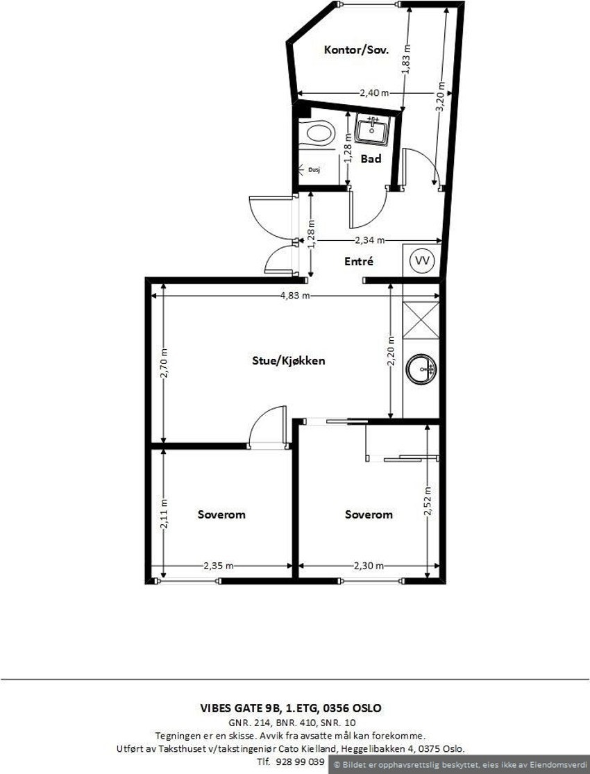 Plantegning med mål (fra sist den ble omsatt, annen takstmann) Galleribilde