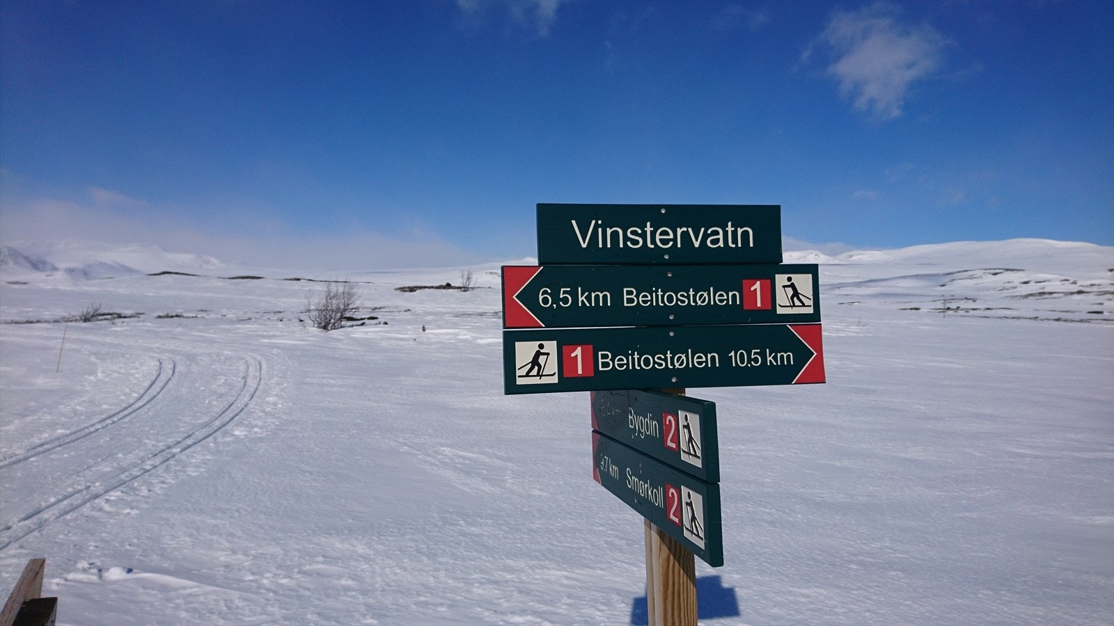 Fra rød 1 er det scooterkjørt løype mot Haugseter Fjellstue og stikka løype langs Jotunheimvegen. Galleribilde