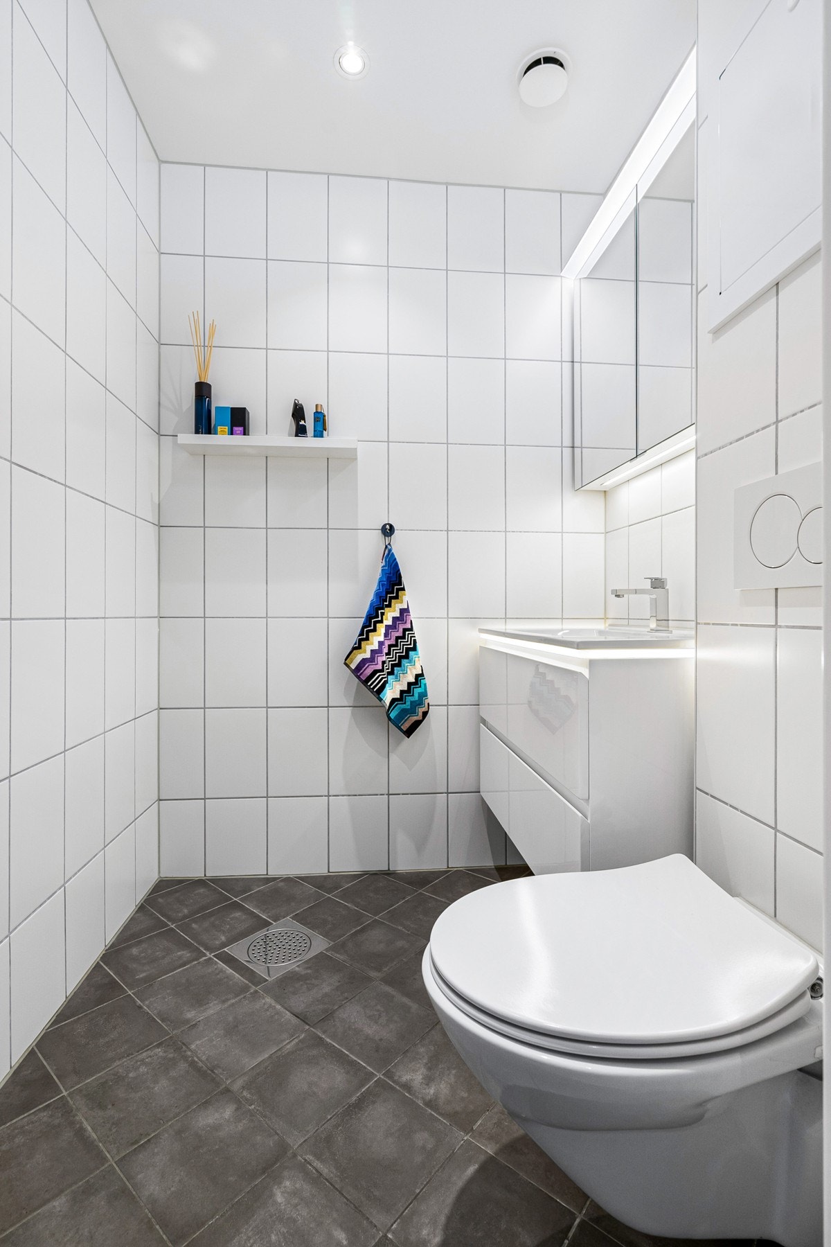 Wc i entré med tilknytning til stue og fungerer ypperlig som et gjestetoalett. Det er mulighet for å etablere dusj. Galleribilde