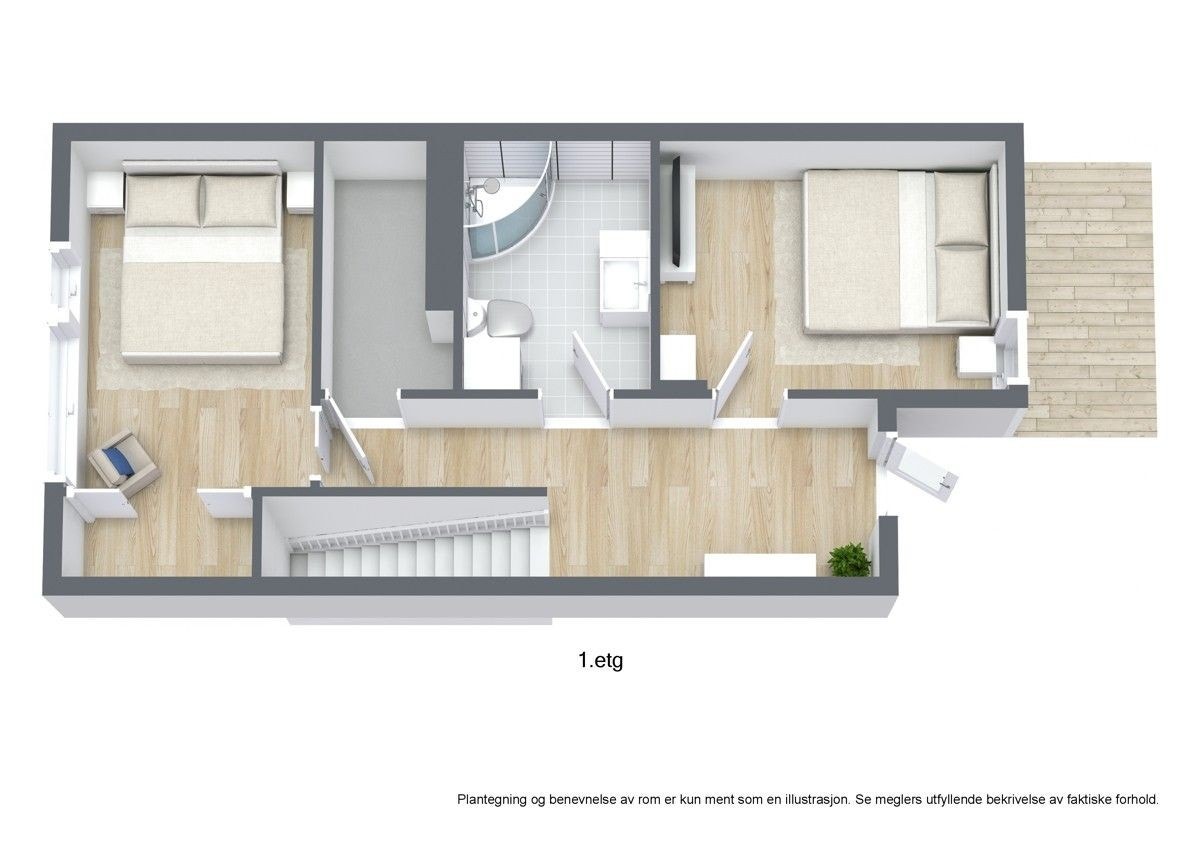 Smart utnyttet med 2 store soverom, bad og eget vaskerom Galleribilde