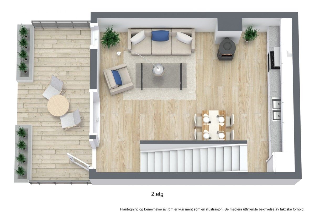 Luftig og lun stue/ kjøkken. Kontorplass under trapp Galleribilde