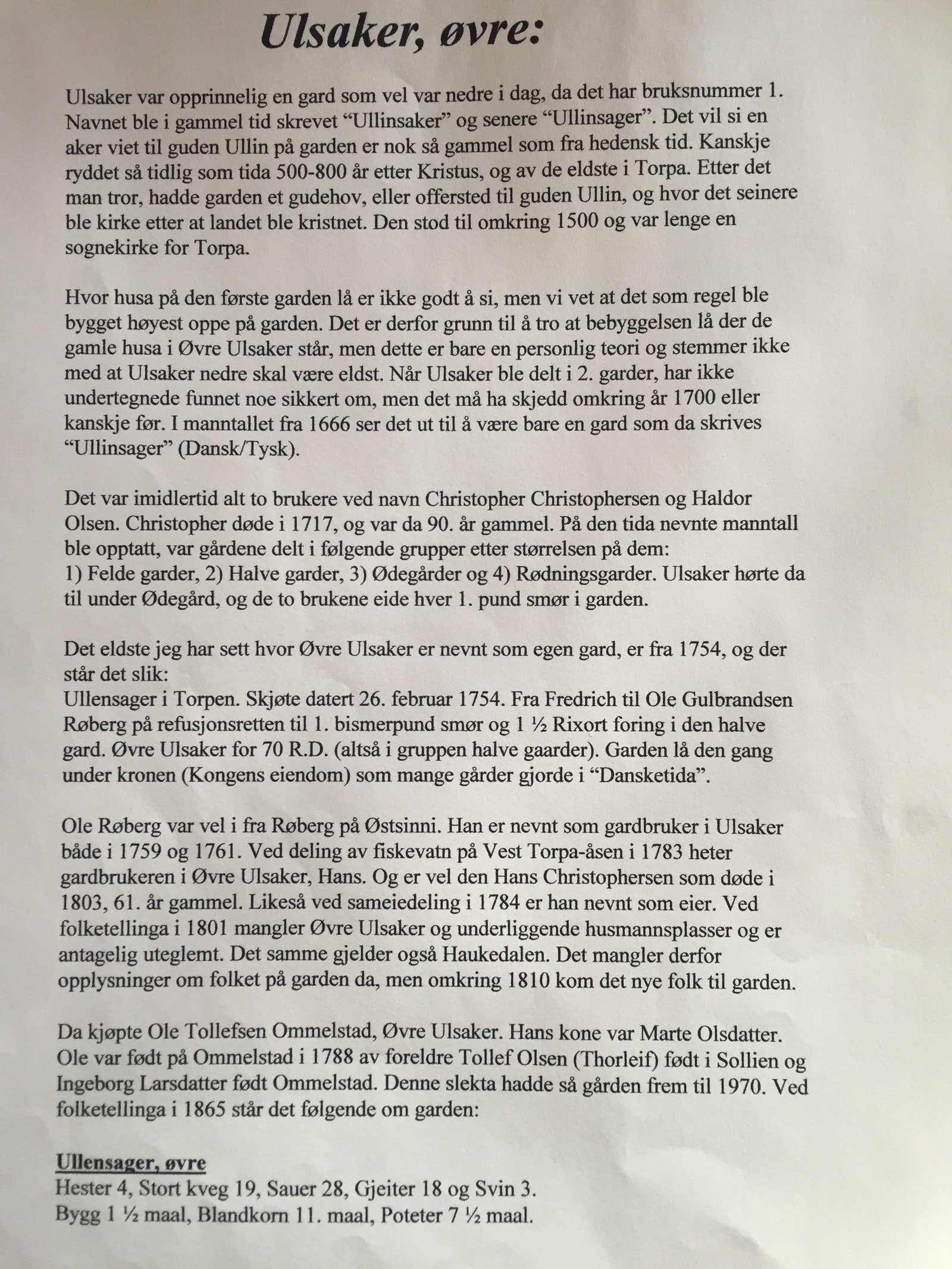 Historiske tilbakeblikk på Ullsaker med historie fra ca 1750 Galleribilde