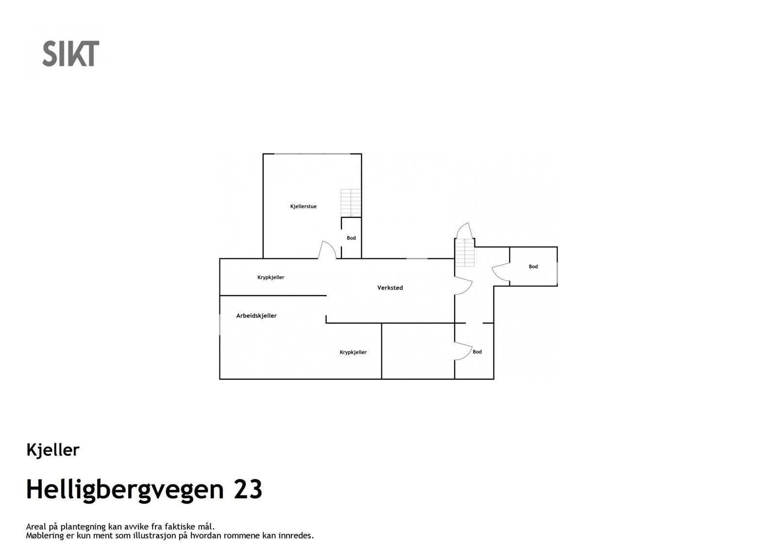 Plantegning Helligbergvegen 23 | kjeller. Galleribilde