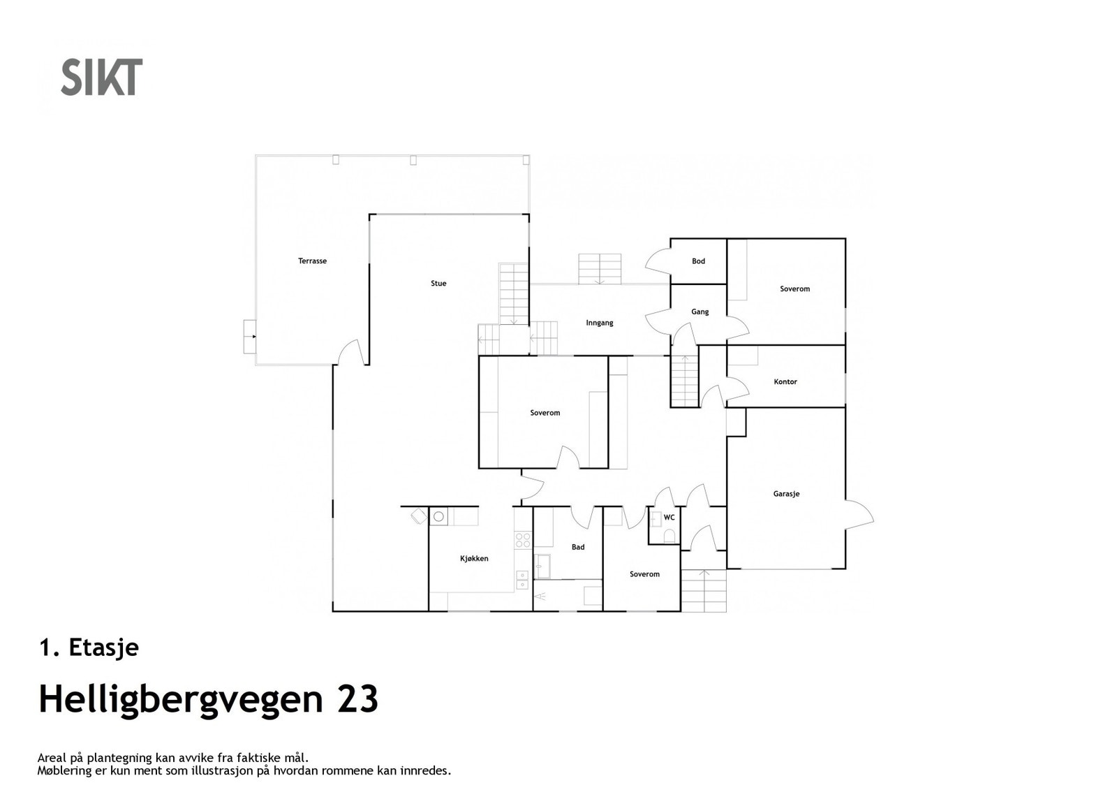 Plantegning Helligbergvegen 23 | 1. etasje. Galleribilde