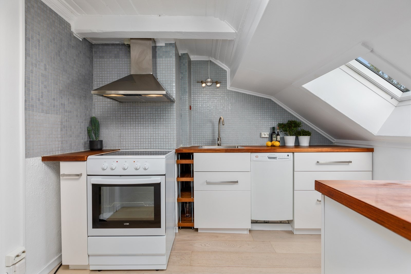 Her har du komfyr, oppvaskmaskin og kjøleskap m/fryser. Galleribilde