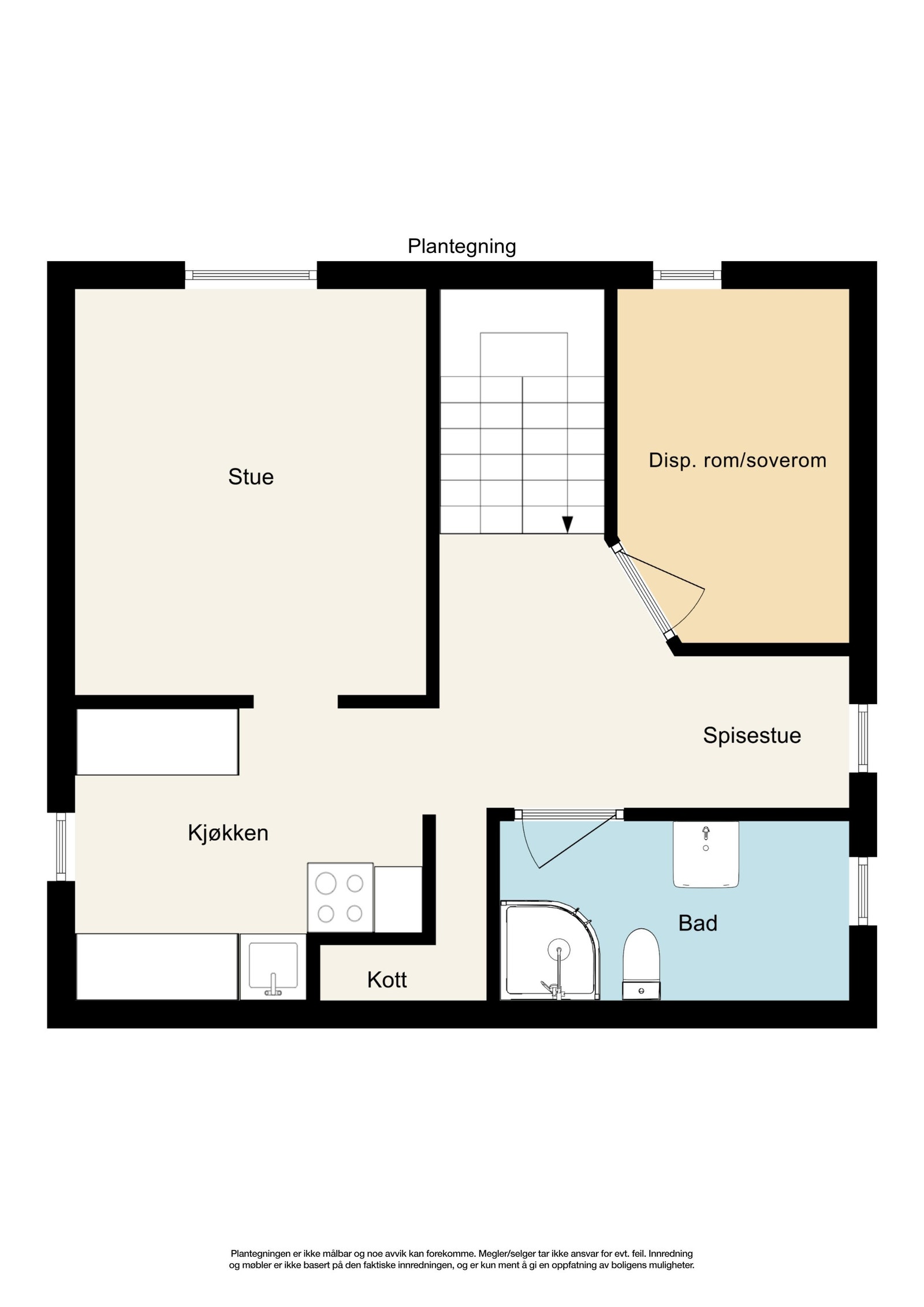 God planløsning med ca 40 kvm gulvareal. Galleribilde