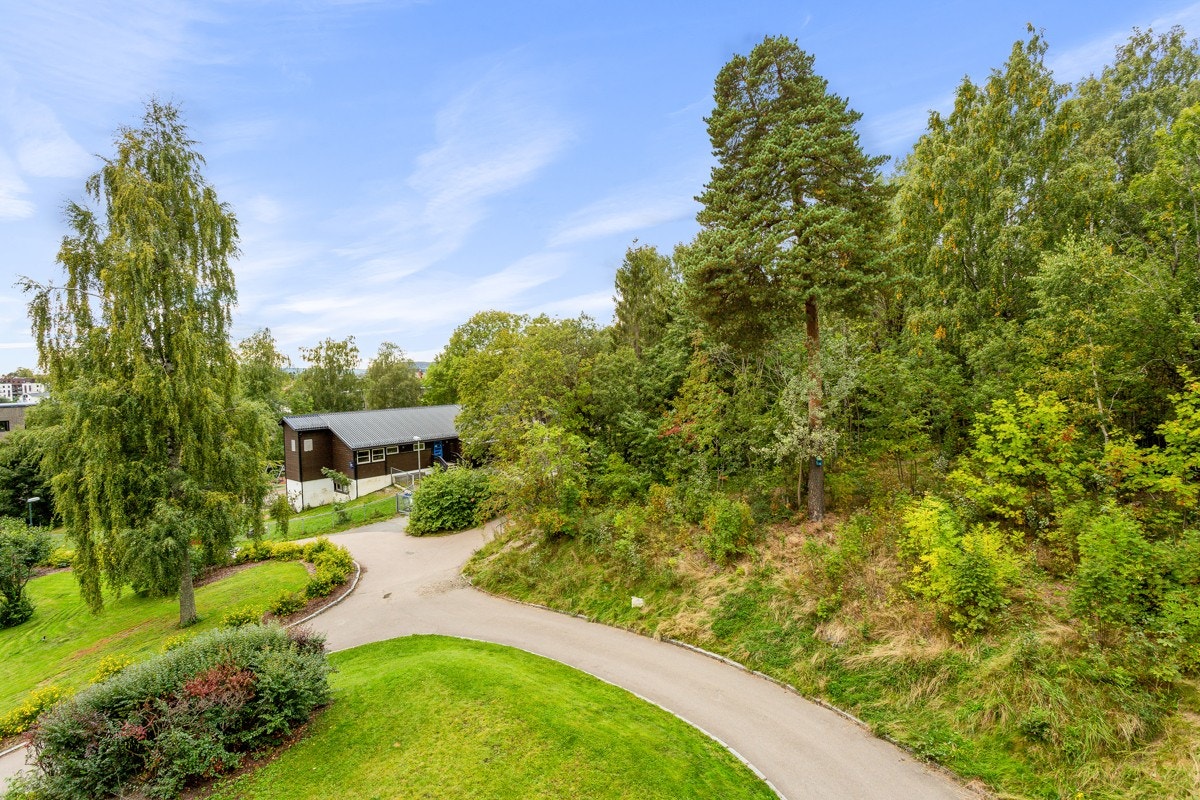 Flott utsikt mot grøntområder fra balkongen. Galleribilde