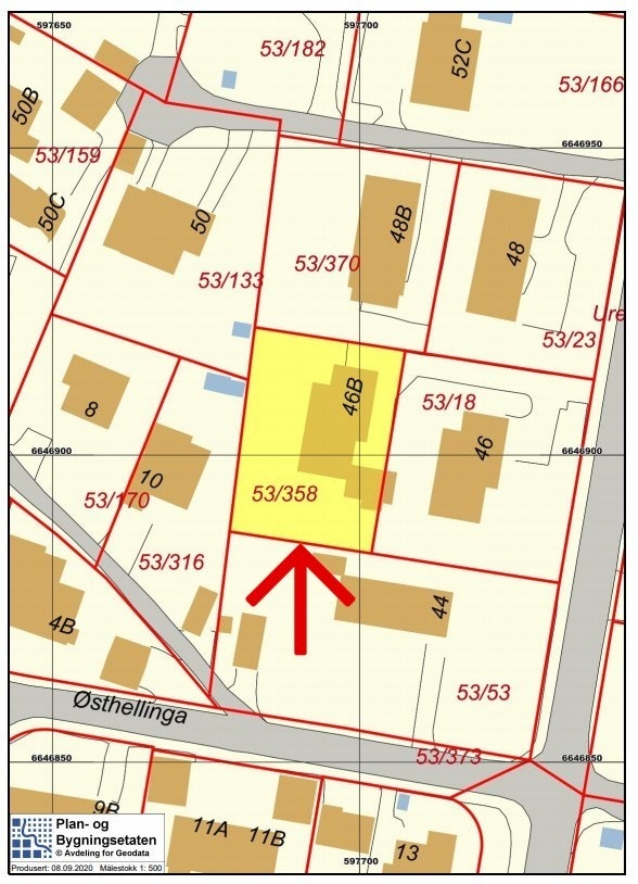 Arealbekreftelsen viser tomten og plasseringen av bebyggelsen på tomten. Galleribilde
