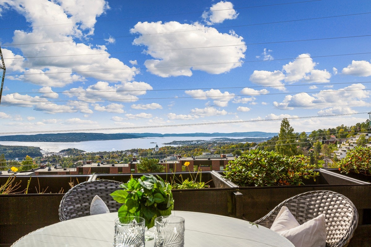 Fra terrassen er det fantastisk utsikt mot Oslo og fjorden. Galleribilde