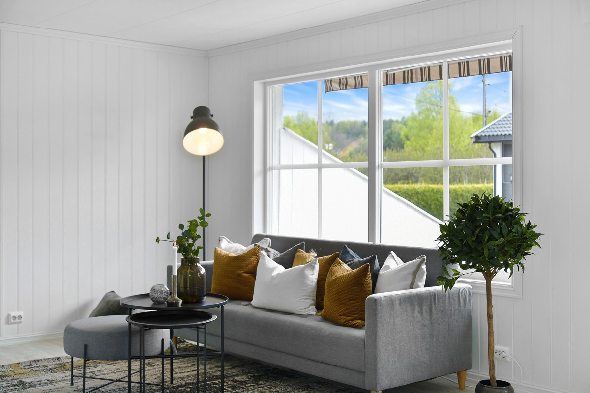 Her er det god plass til en sofagruppe. Galleribilde