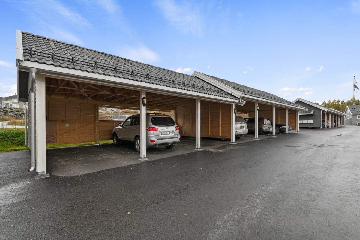 Parkering i carport i felles rekke. Galleribilde