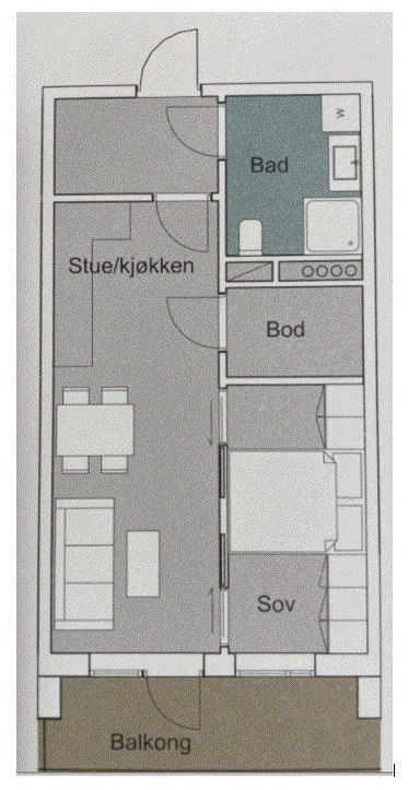 Tegning av leiligheten. God utsikt fra terrassen Galleribilde