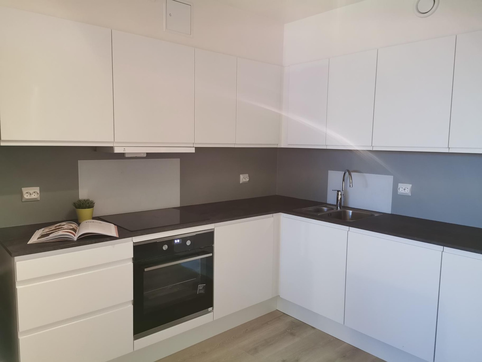 Romslig kjøkken med oppvaskmaskin,induksjon platetopp og stekeovn. Galleribilde