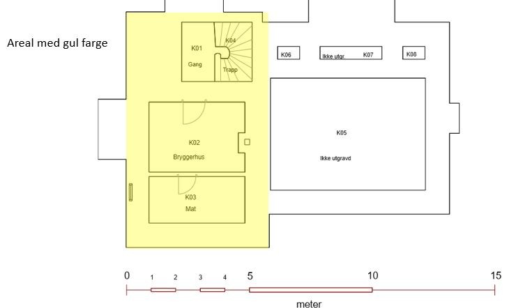 Plantegning kjeller - areal med gul farge Galleribilde