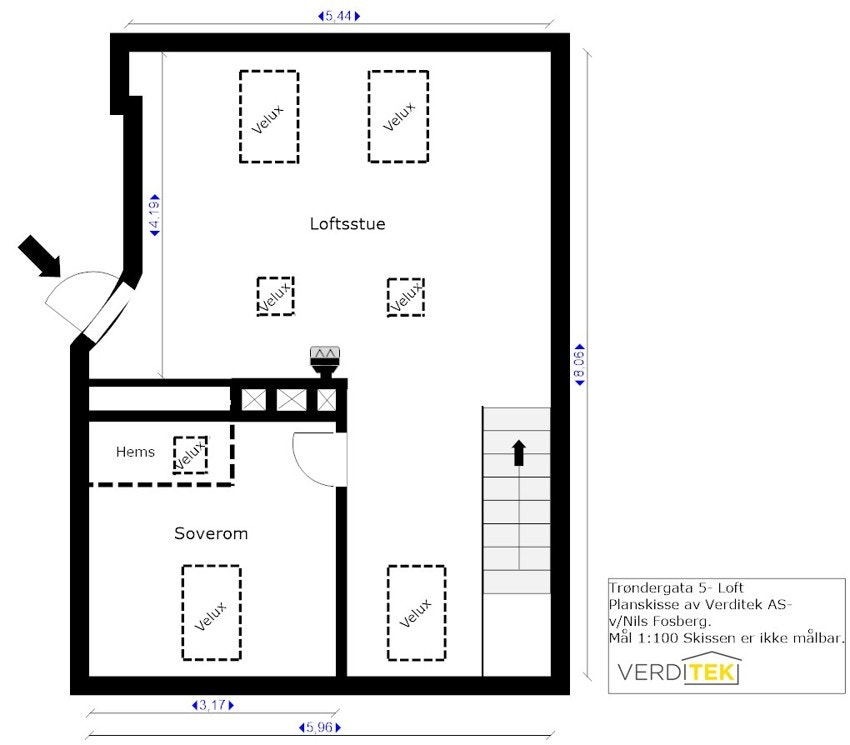 Plantegning loftsetasje. Galleribilde