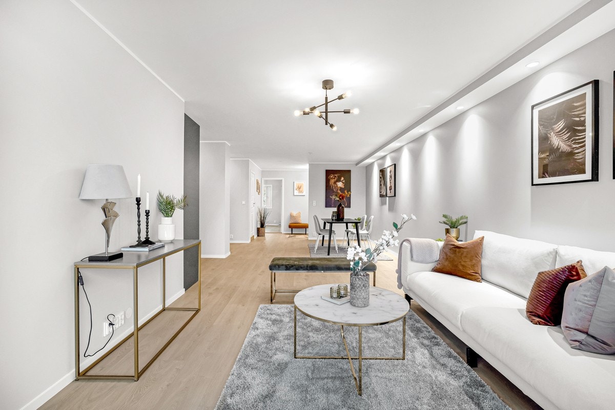 Leiligheten er malt i moderne og behaglige farger Galleribilde