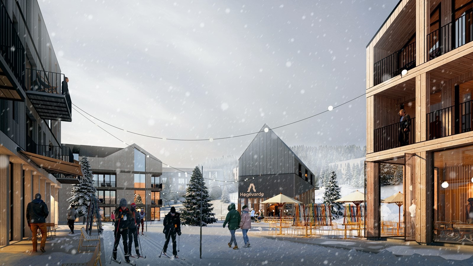 Fjellparken får koselige torg og samlingsplasser, alle sammen innrettet slik at du får lettest mulig tilgang til det du søker. Her er planlagt flere varierte bygg med leiligheter, handel og servicefunksjoner. (3D perspektiv, avvik kan forekomme) Galleribilde